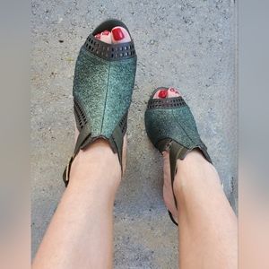 Leather Perforated Heeled Slingback Shoes